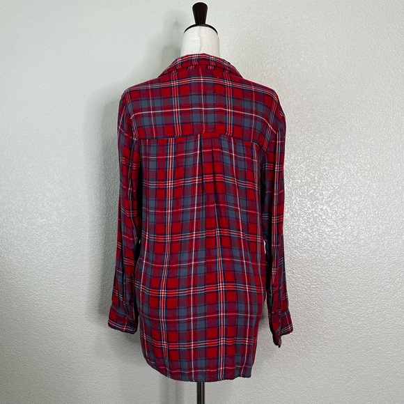 Abercrombie & Fitch Red Plaid Flannel Long Sleeves Wrap Shirt, Sz Small - Picture 7 of 12